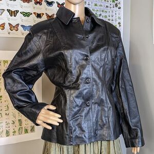Vintage 90s DV Design Black Leather Jacket Button Front Junior's Size 11